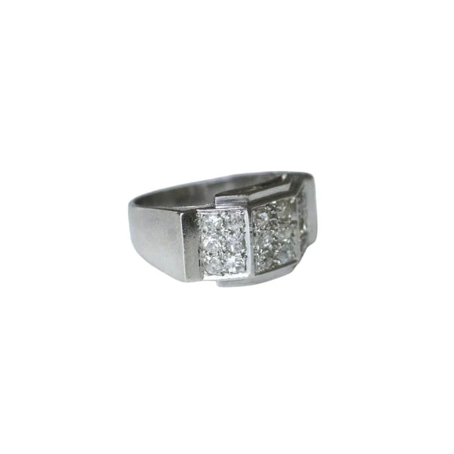 Bague Plans Art Deco Escalier Diamants sur Platine - Image 3