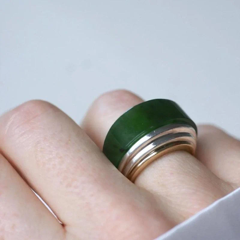 Bague Jonc Puiforcat en jade, or et argent - Image 3