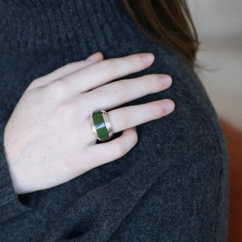 Bague Jonc Puiforcat en jade, or et argent - Image 4