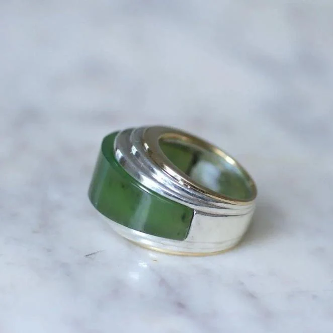 Bague Jonc Puiforcat en jade, or et argent - Image 5