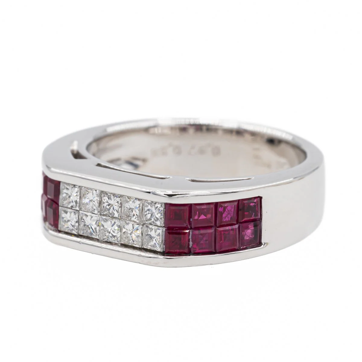 Bague Bandeau en Platine, Diamant et Rubis - Image 3