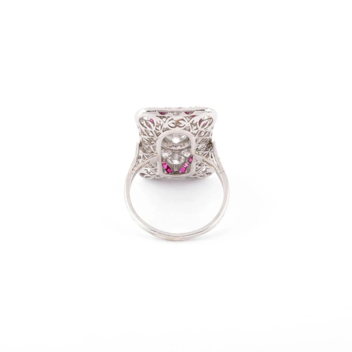 Bague en platine, diamants et rubis rectangulaire - Image 2