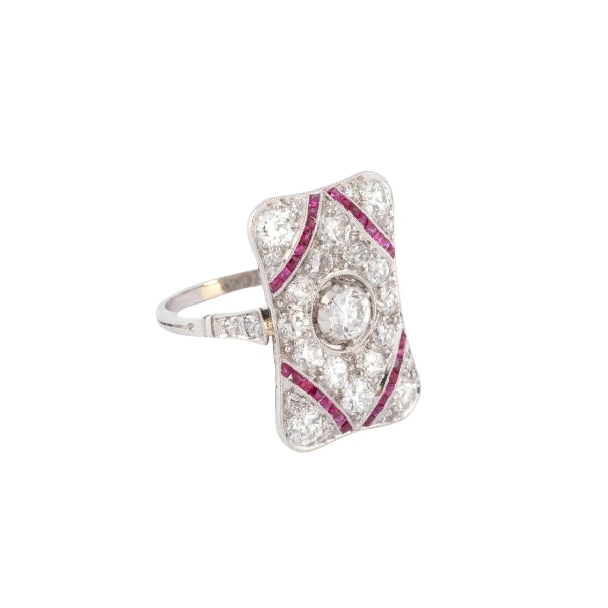 Bague en platine, diamants et rubis rectangulaire - Image 3