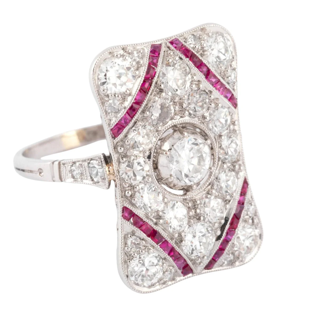 Bague en platine, diamants et rubis rectangulaire - Image 4