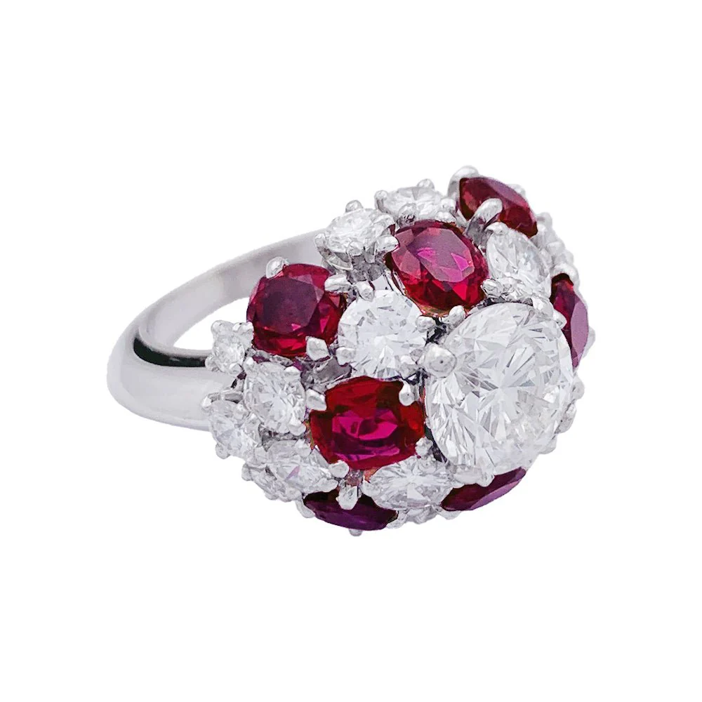 Bague Dôme en platine, diamants, rubis. - Image 5