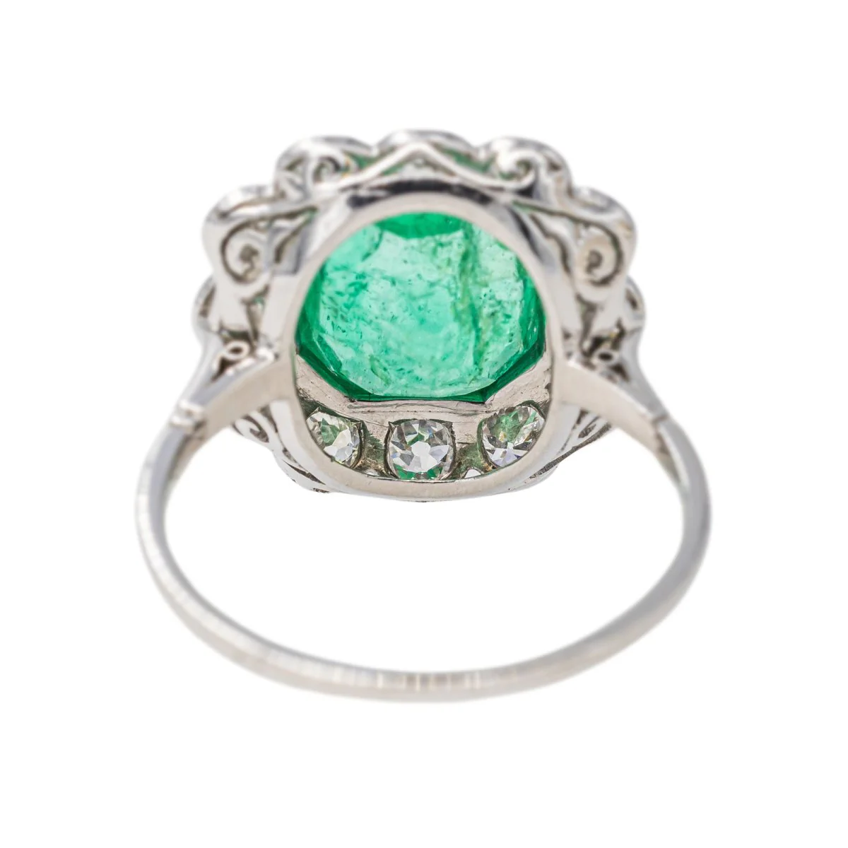 Bague Marguerite en platine, émeraude et diamant - Image 5