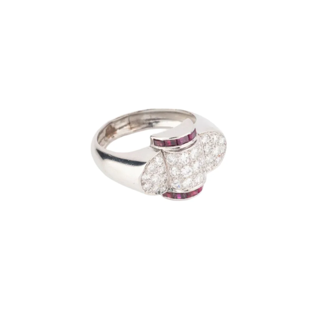 Bague Tank en platine, rubis et diamants - Image 3