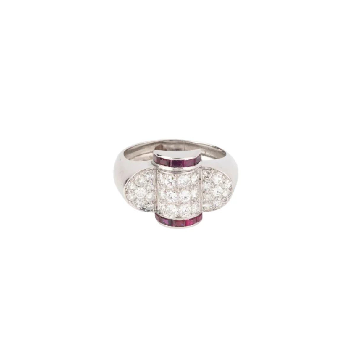 Bague Tank en platine, rubis et diamants - Image 5