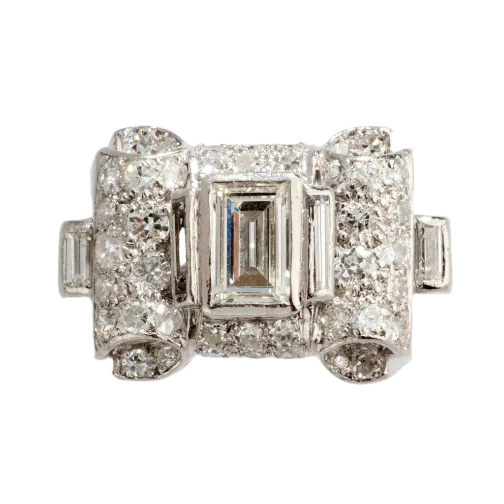 Bague Art Déco en platine et diamants