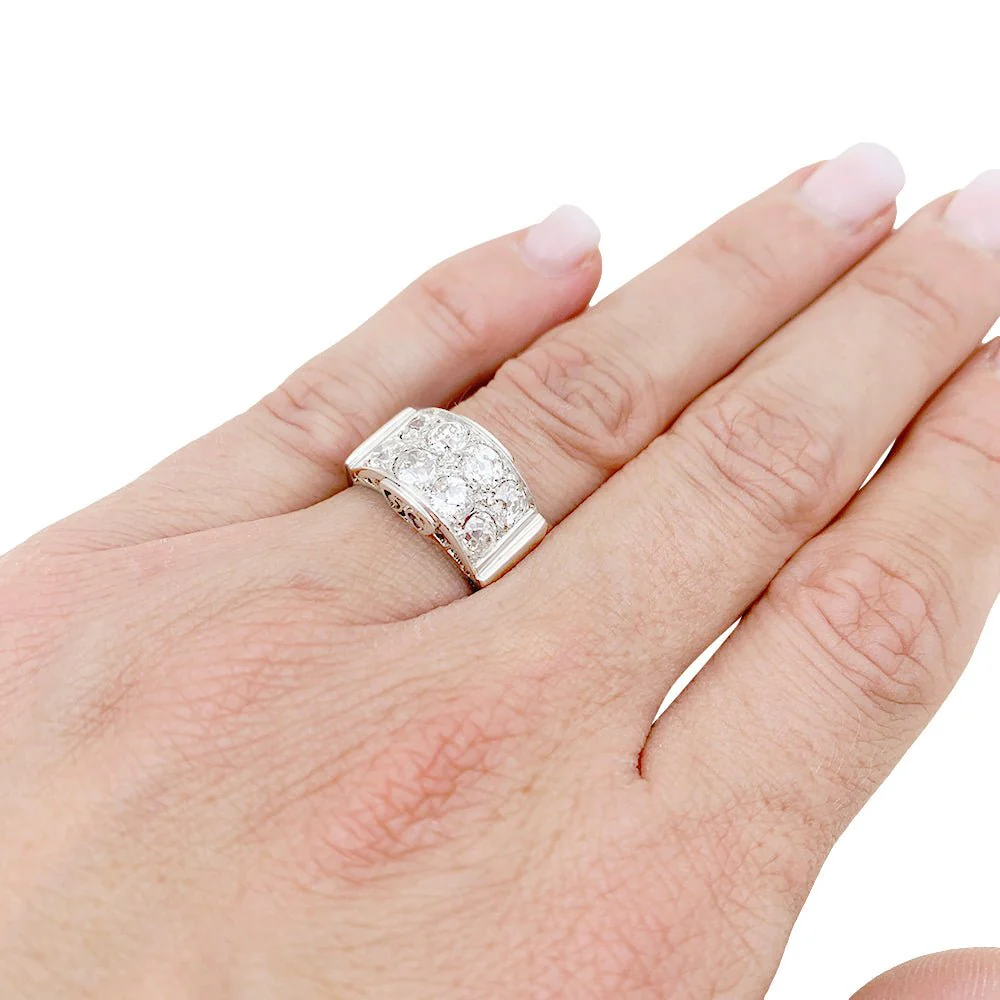 Bague platine, or blanc, diamants. - Image 6