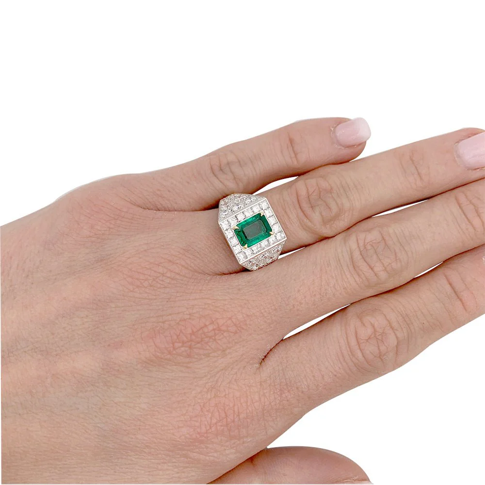 Bague, platine, or jaune, émeraude et diamant - Image 4