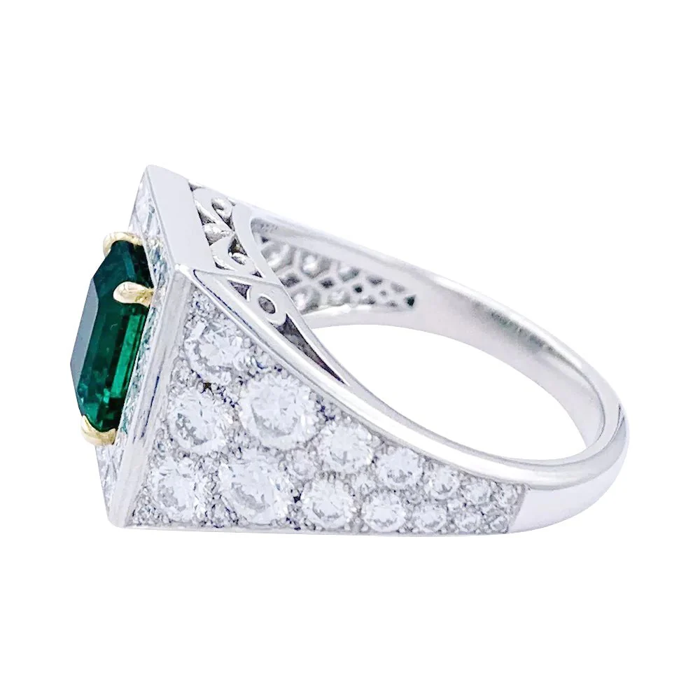 Bague, platine, or jaune, émeraude et diamant - Image 6