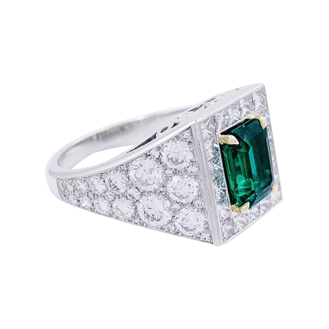 Bague, platine, or jaune, émeraude et diamant - Image 8