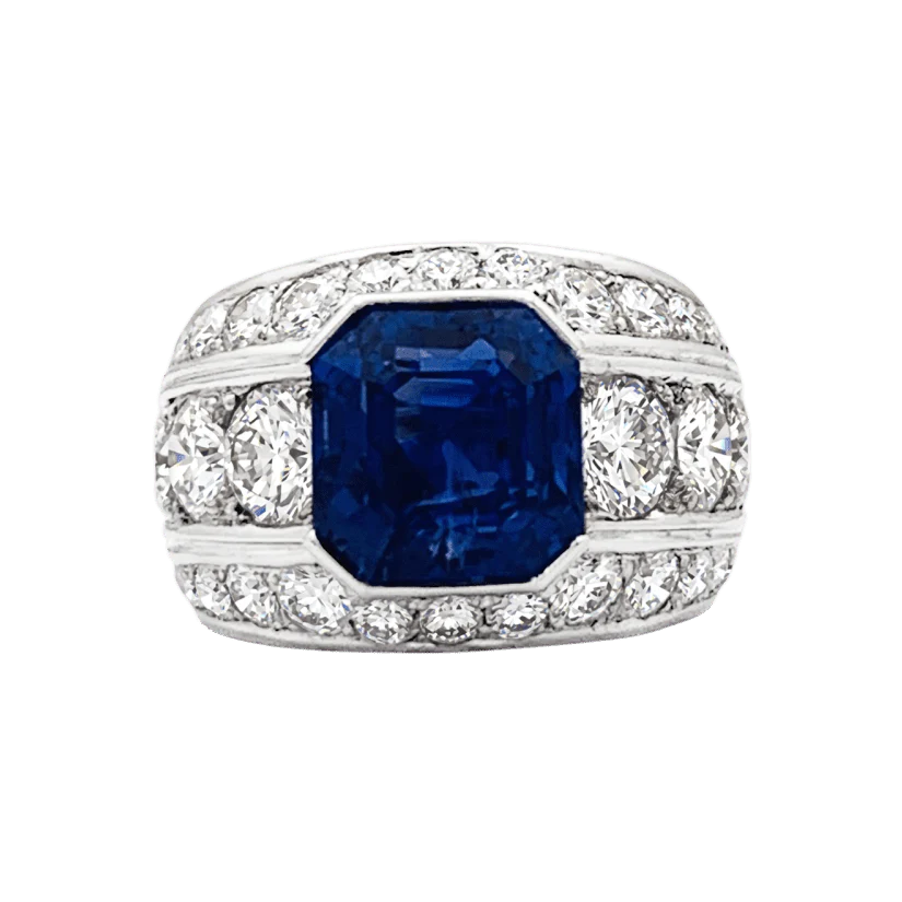 Bague Bandeau en platine, saphir et diamants