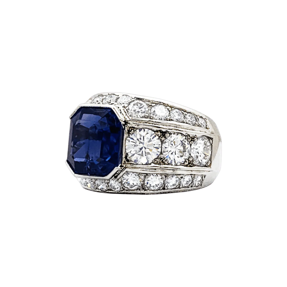 Bague Bandeau en platine, saphir et diamants - Image 3
