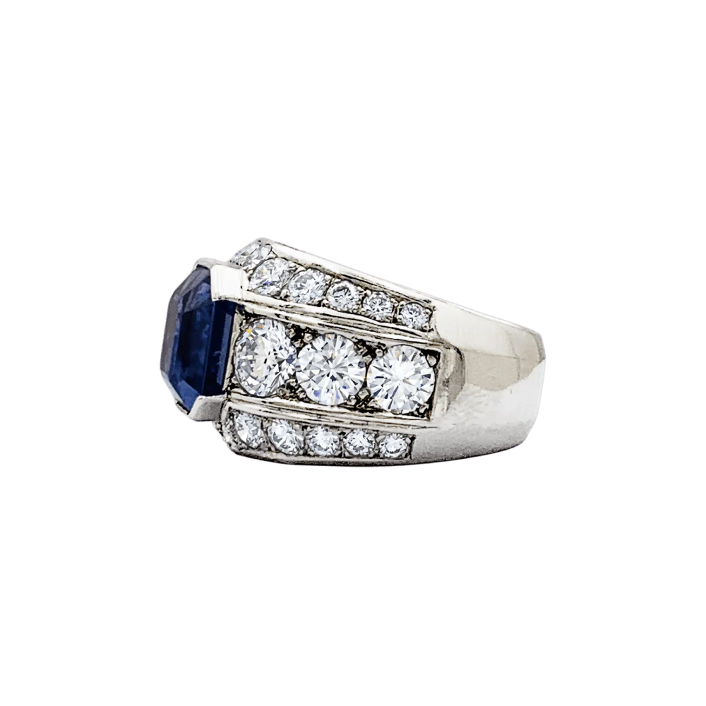Bague Bandeau en platine, saphir et diamants - Image 4