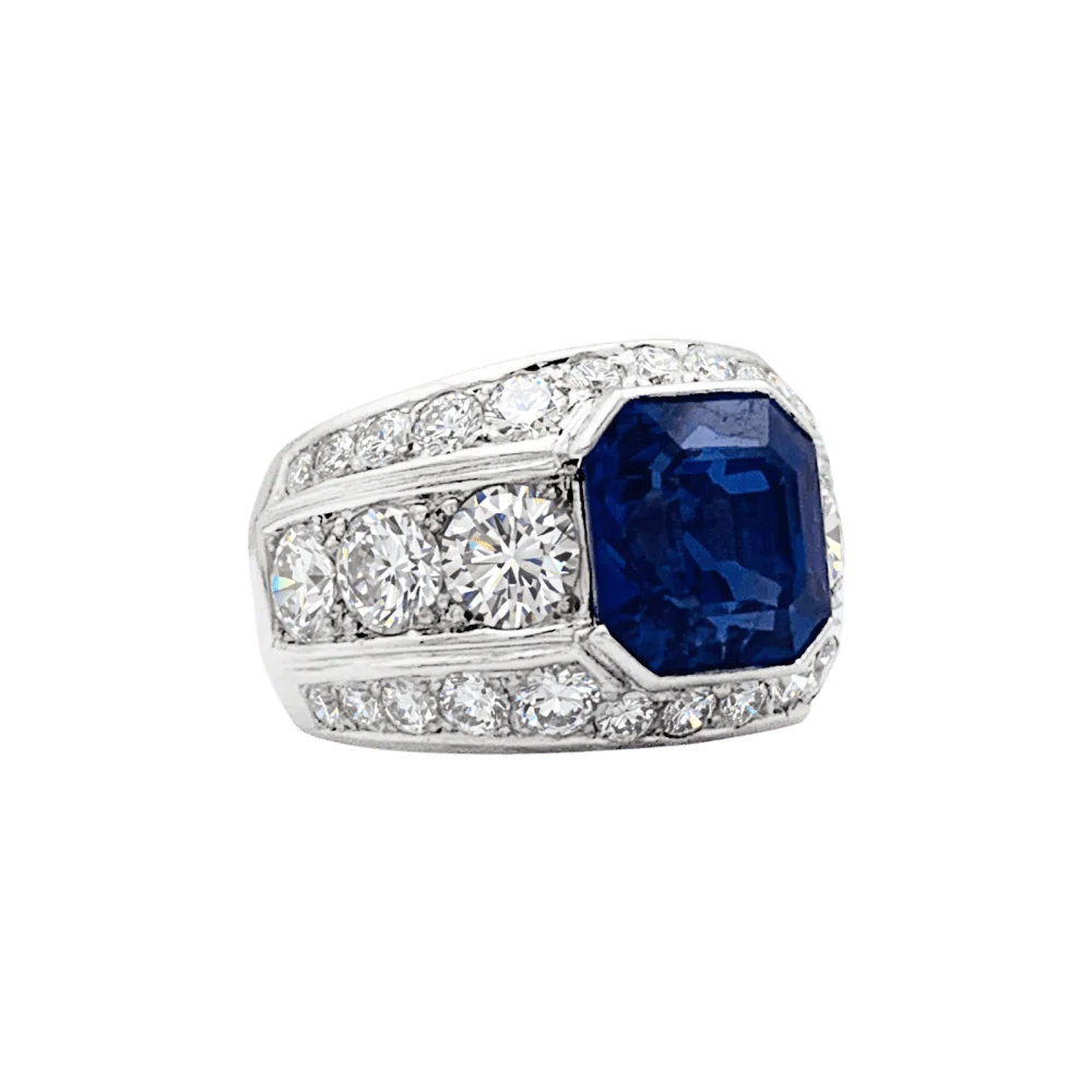 Bague Bandeau en platine, saphir et diamants - Image 5
