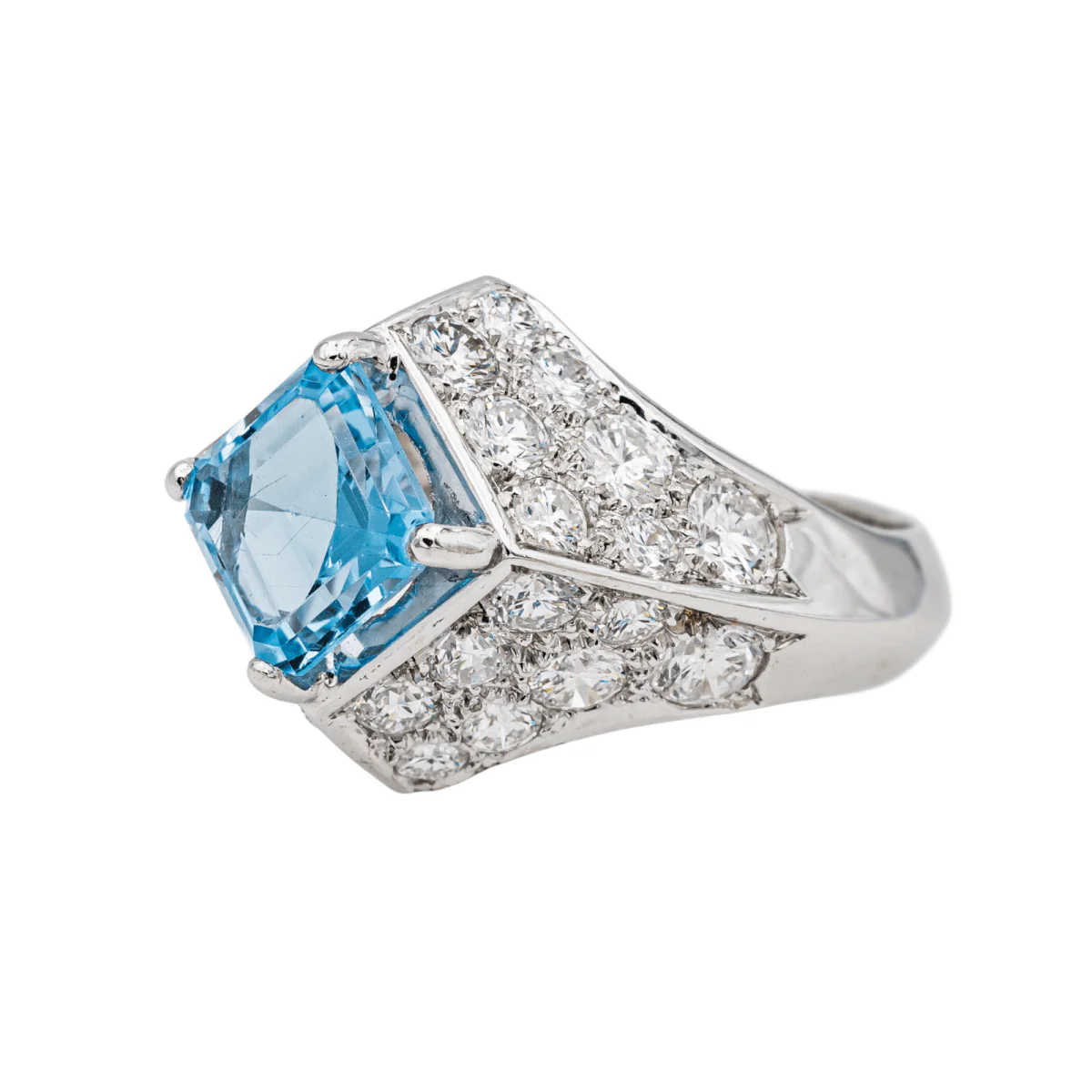 Bague en platine, topaze et diamants - Image 3