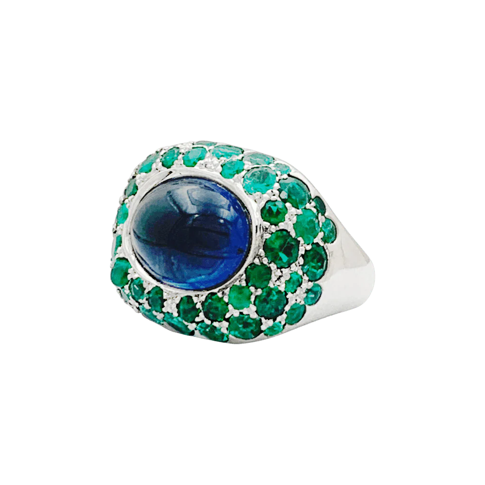 Bague Cocktail POIRAY "Cabaret" en or blanc, iolite et émeraudes - Image 3