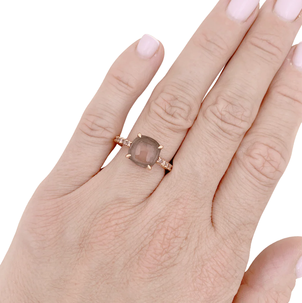 Bague Solitaire POMELLATO "Baby" en or rose, quartz et diamants - Image 2