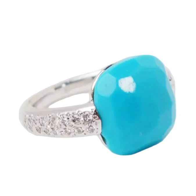 Bague Cocktail POMELLATO "Capri" en or blanc, turquoise et diamants - Image 5