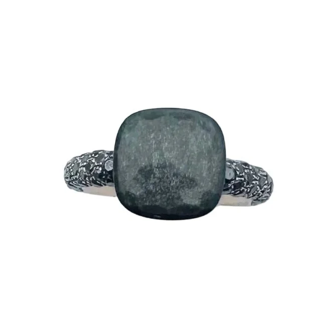 Bague POMELLATO "Nudo" en or rose, titane, obsidienne et diamants noirs