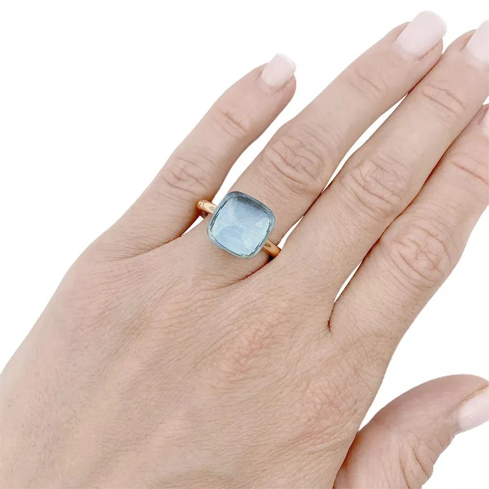 Bague Pomellato, "Nudo Maxi", deux ors et topaze bleue. - Image 5