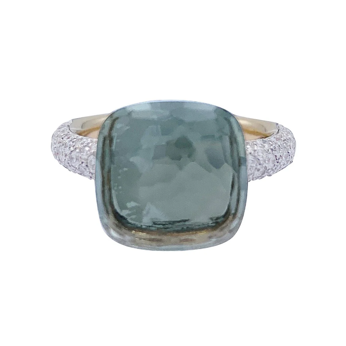 Bague Pomellato, "Nudo", or rose et blanc, diamants, prasiolite