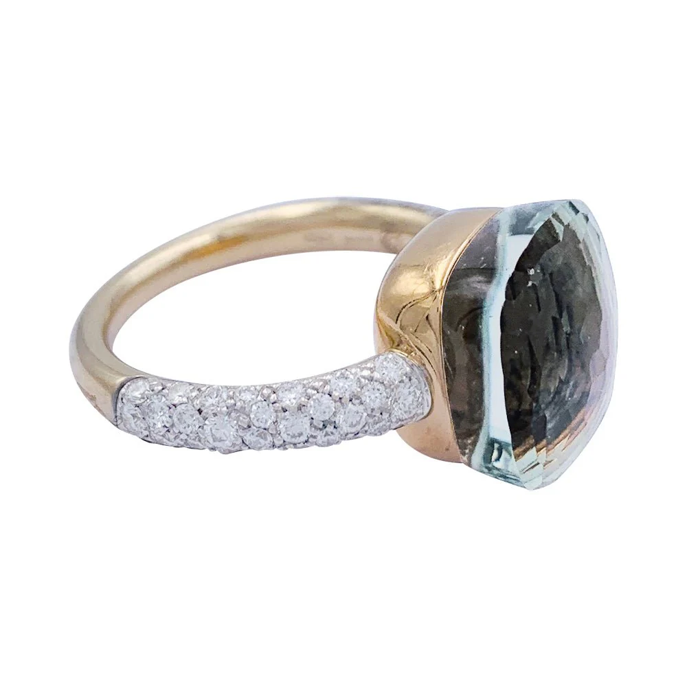 Bague Pomellato, "Nudo", or rose et blanc, diamants, prasiolite - Image 2