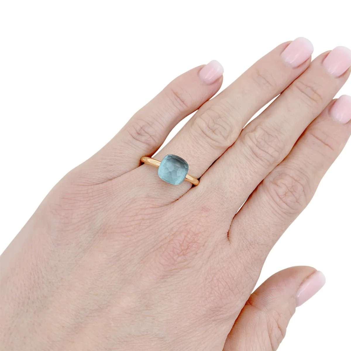 Bague Pomellato, "Nudo Petit", or rose, or blanc, topaze bleue. - Image 5