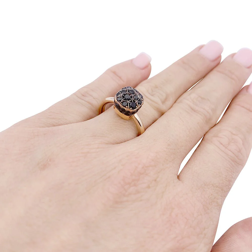 Bague Pomellato, "Nudo Solitaire", deux ors, diamants traités noirs. - Image 4