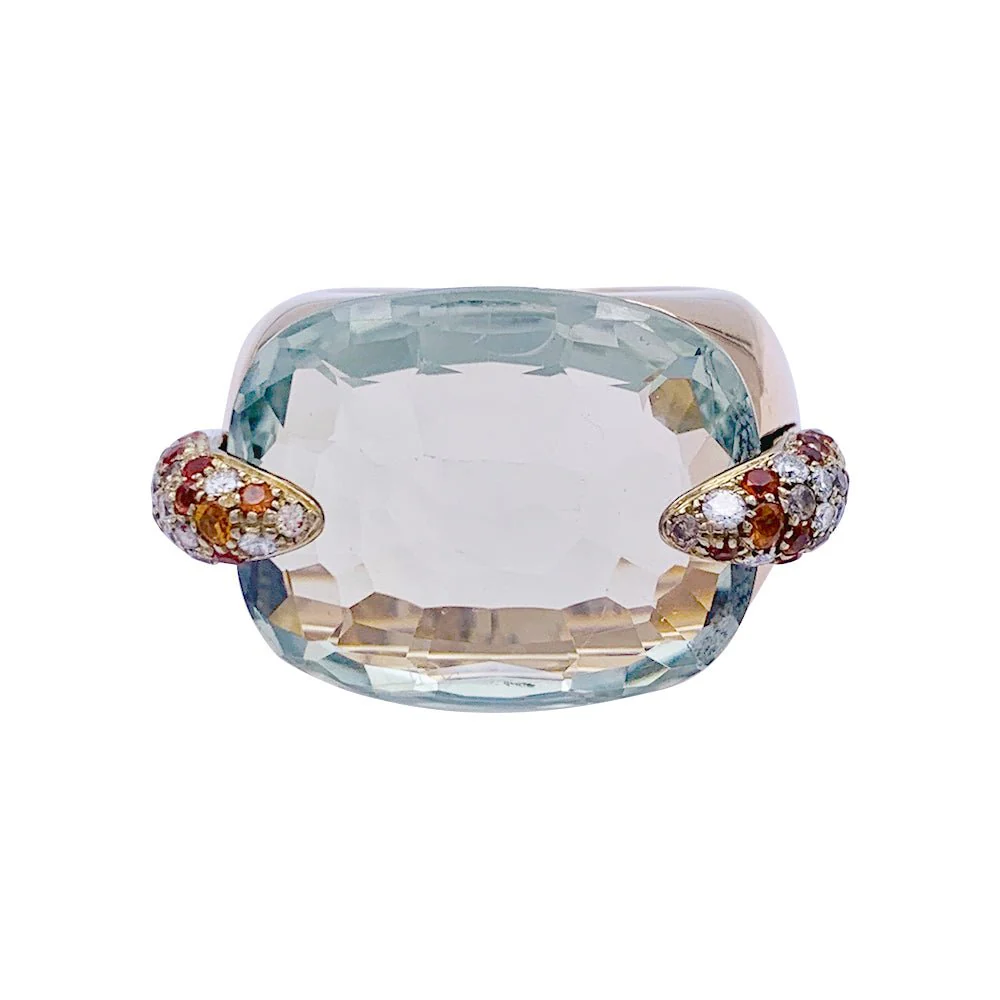 Bague Pomellato, "Pin Up", or rose, prasiolite, diamants, grenats