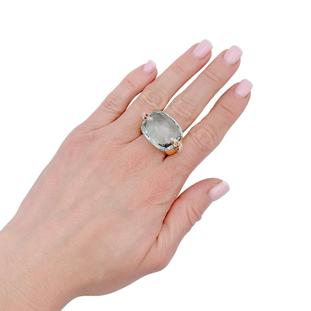 Bague Pomellato, "Pin Up", or rose, prasiolite, diamants, grenats - Image 2