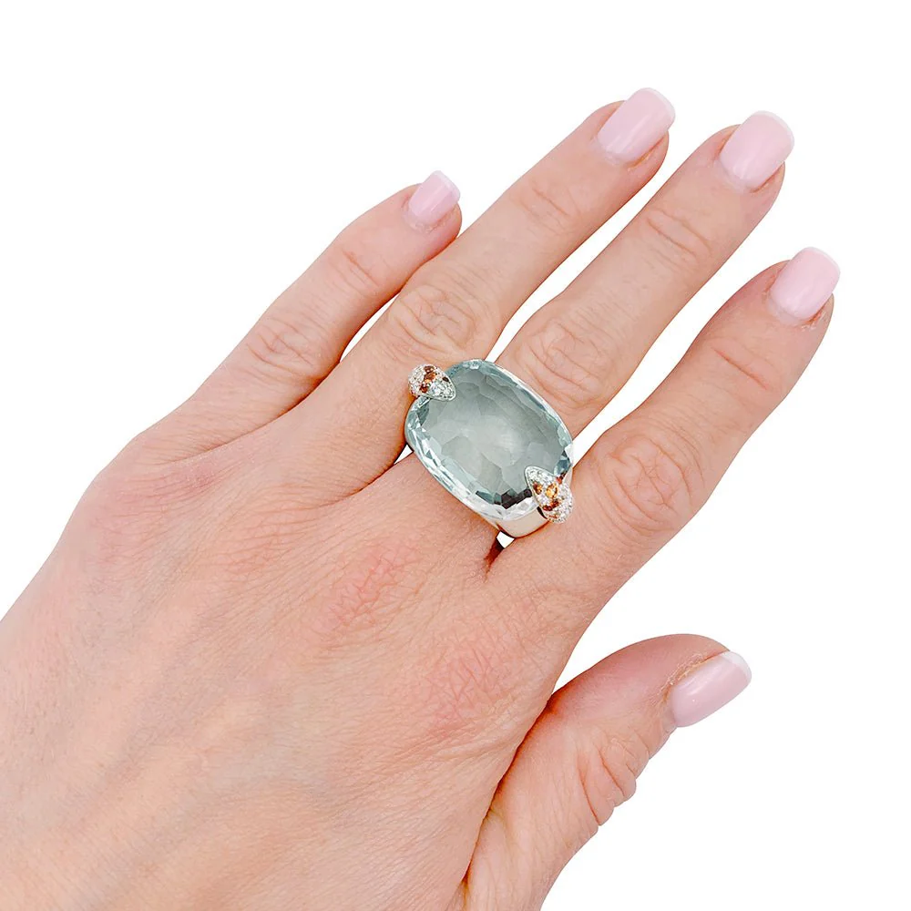 Bague Pomellato, "Pin Up", or rose, prasiolite, diamants, grenats - Image 3