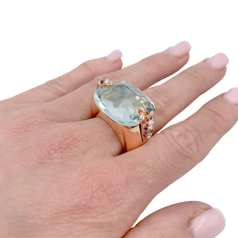 Bague Pomellato, "Pin Up", or rose, prasiolite, diamants, grenats - Image 4