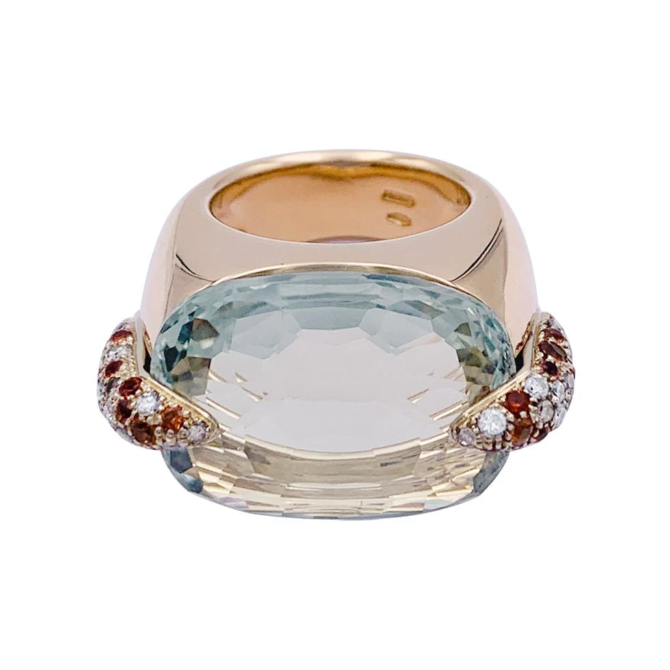 Bague Pomellato, "Pin Up", or rose, prasiolite, diamants, grenats - Image 6