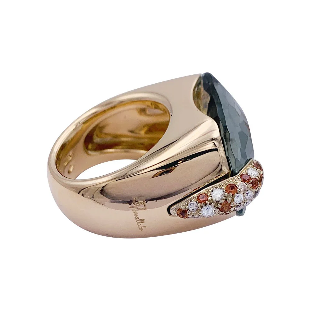 Bague Pomellato, "Pin Up", or rose, prasiolite, diamants, grenats - Image 7