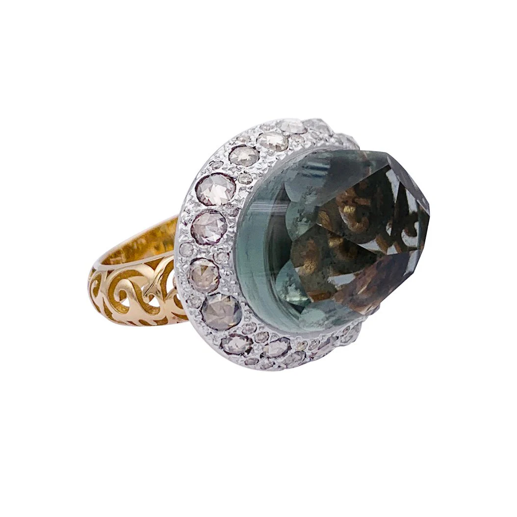 Bague POMELLATO "Tango" en or rose, diamants bruns, diamants et prasiolite. - Image 2