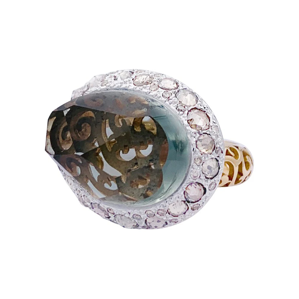 Bague POMELLATO "Tango" en or rose, diamants bruns, diamants et prasiolite. - Image 5