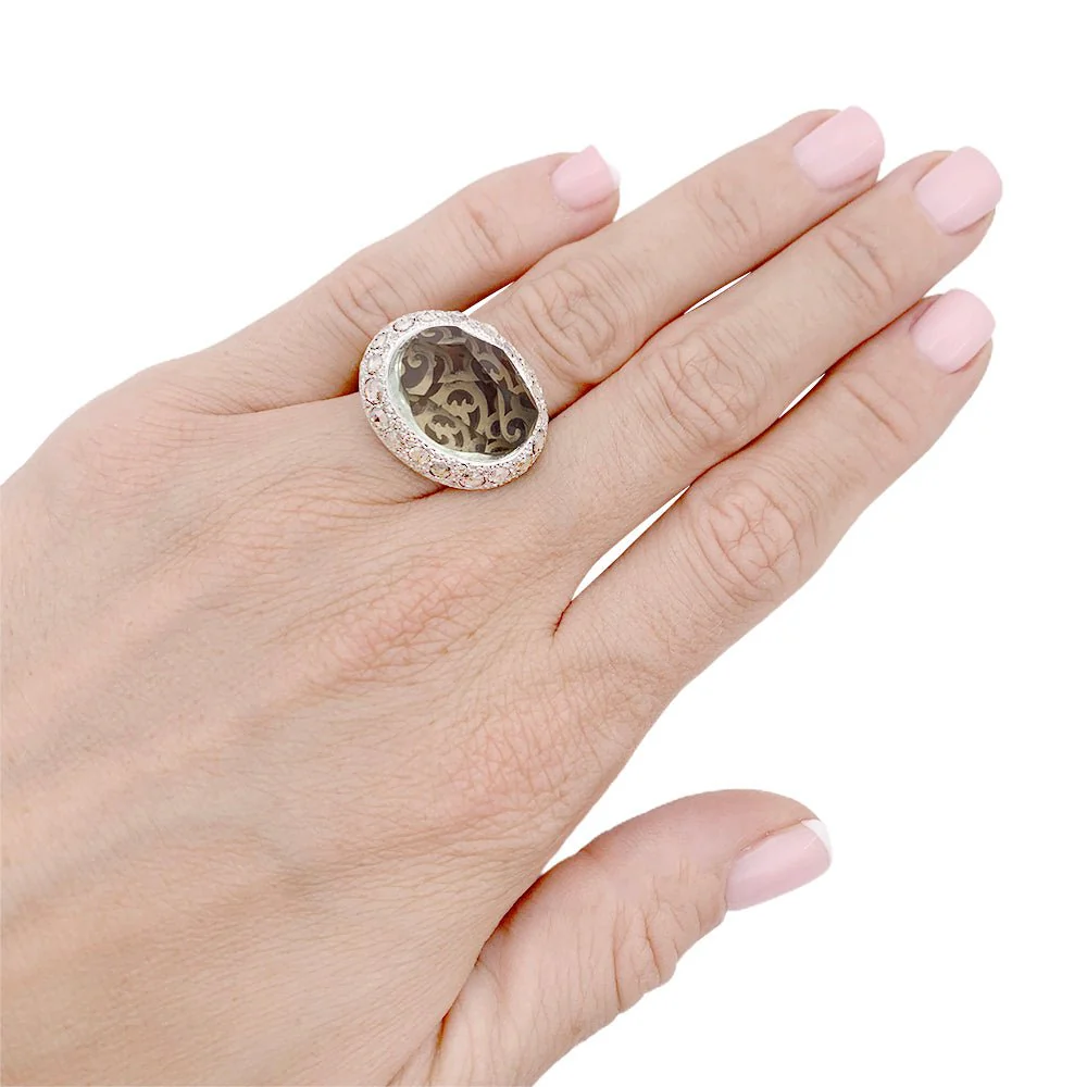 Bague POMELLATO "Tango" en or rose, diamants bruns, diamants et prasiolite. - Image 6