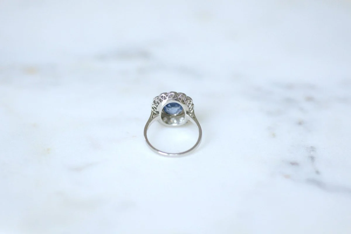 Bague Pompadour Art Déco Saphir de Ceylan 2,80 Cts et Diamants - Image 10