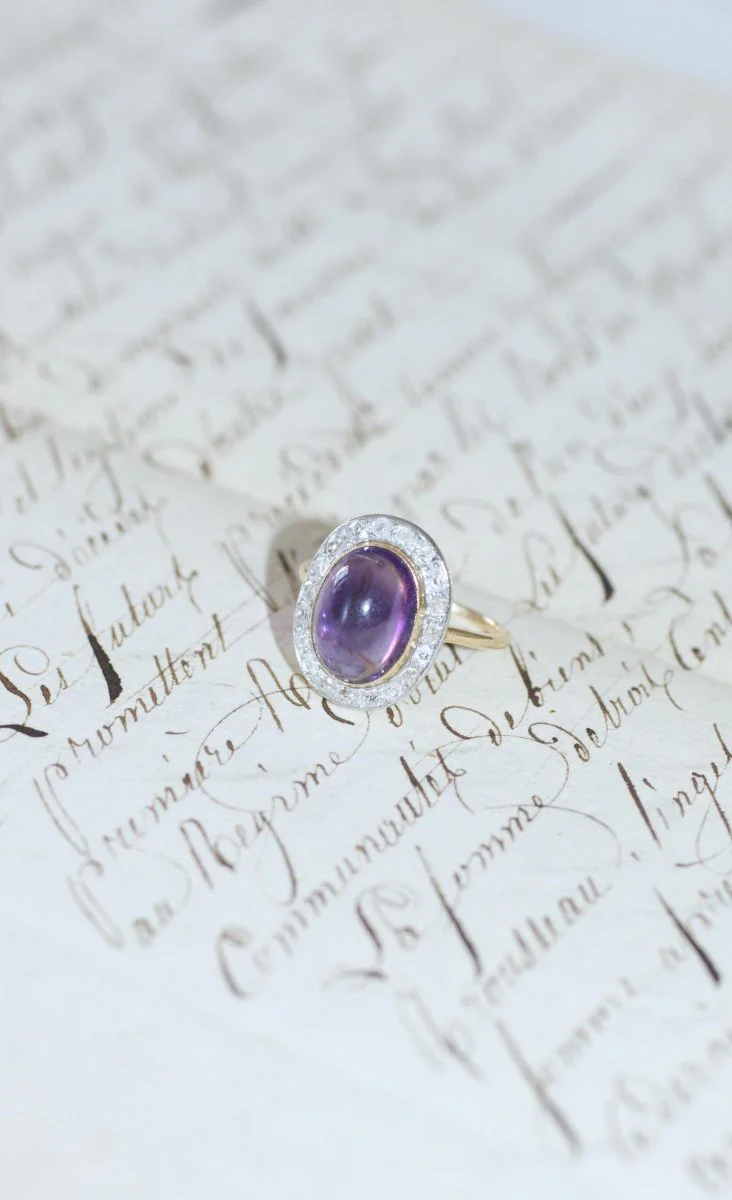Bague Pompadour Cabochon Améthyste et Diamants - Image 10