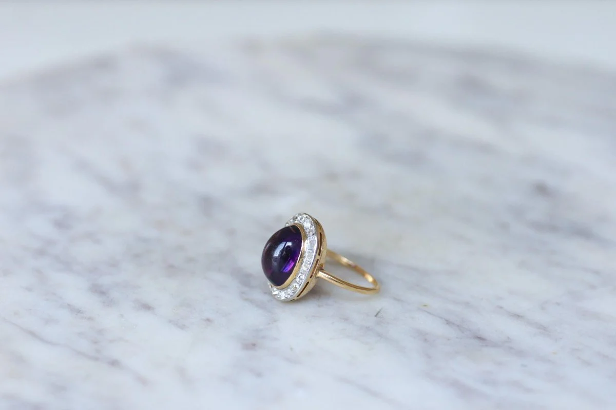Bague Pompadour Cabochon Améthyste et Diamants - Image 5