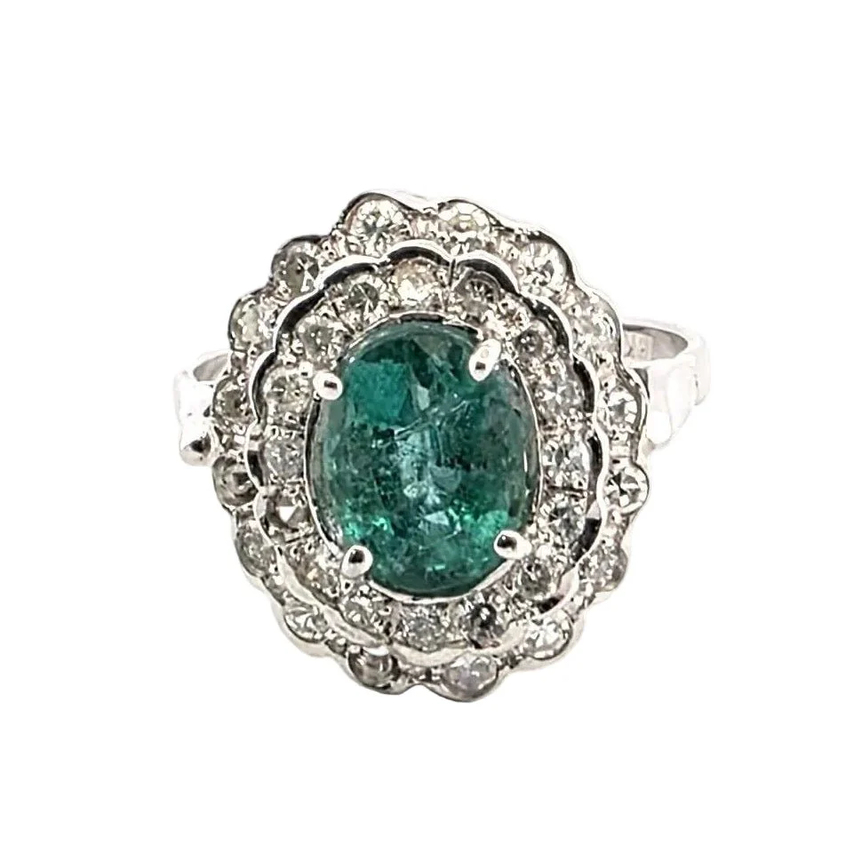 Bague Pompadour en or blanc, émeraude et diamants