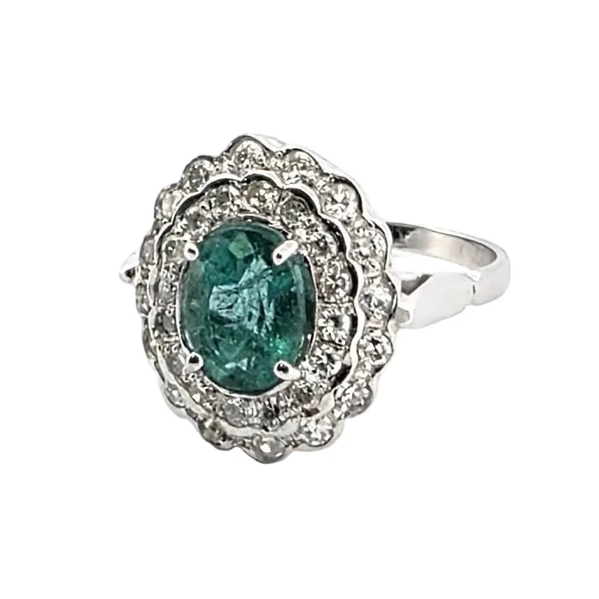 Bague Pompadour en or blanc, émeraude et diamants - Image 2