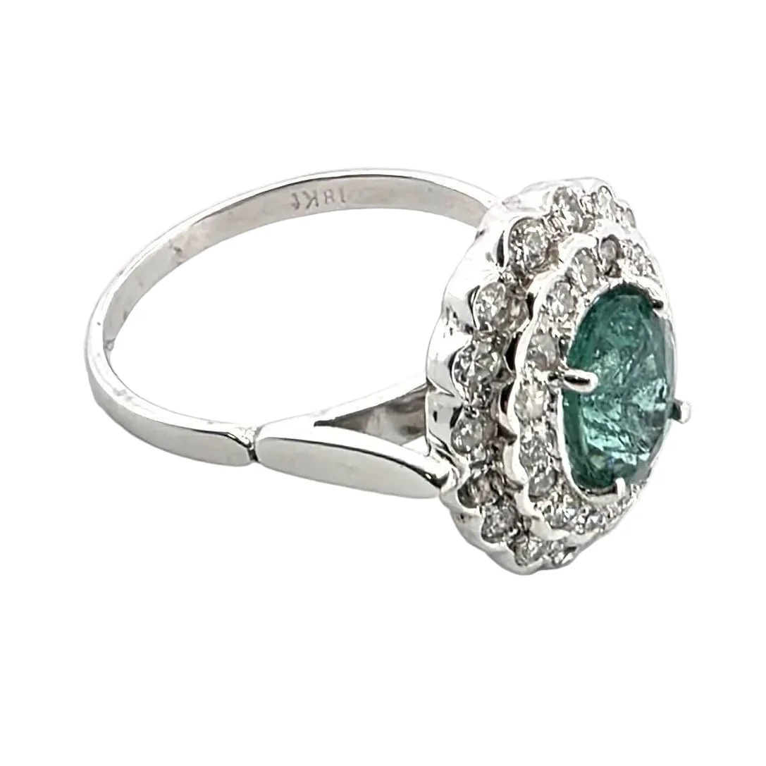Bague Pompadour en or blanc, émeraude et diamants - Image 4