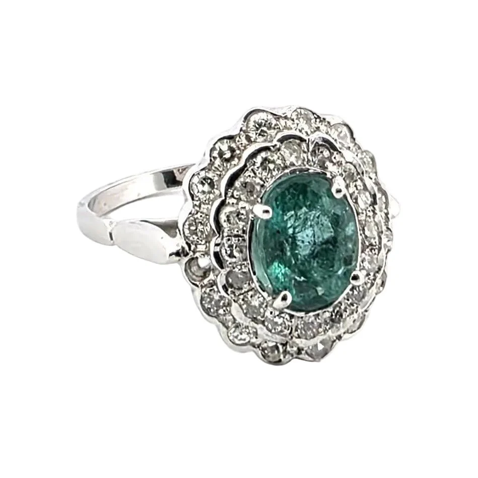Bague Pompadour en or blanc, émeraude et diamants - Image 5