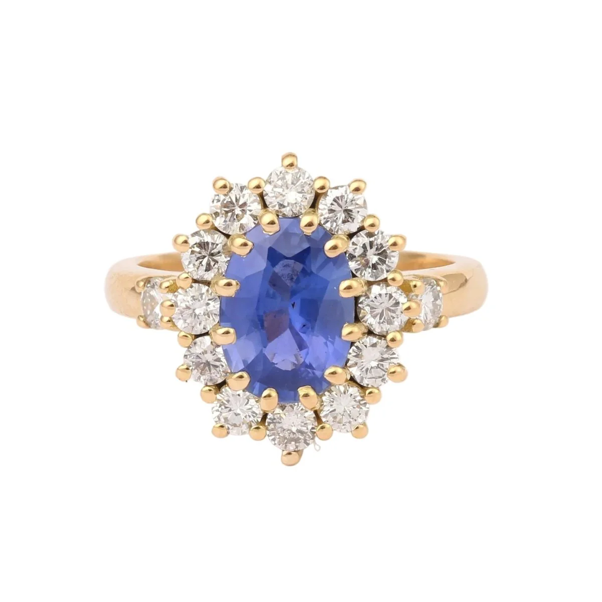 Bague Pompadour en or jaune, saphir, et diamants
