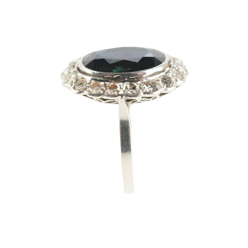 Bague Pompadour en platine, saphir et diamants - Image 6