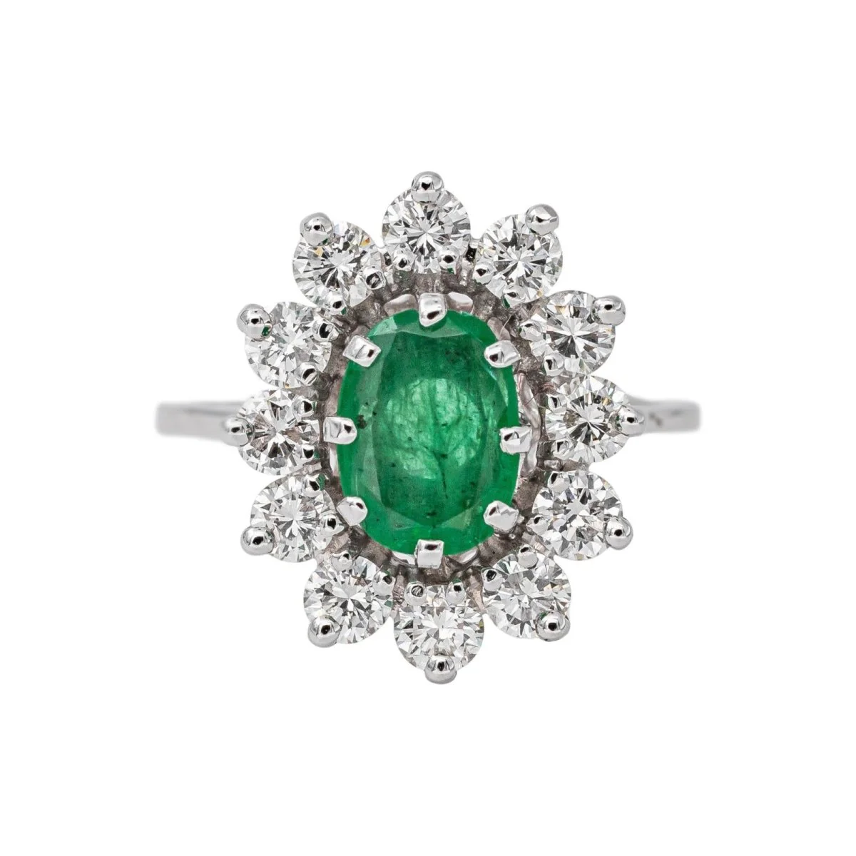 Bague Pompadour en or blanc, émeraude et diamants